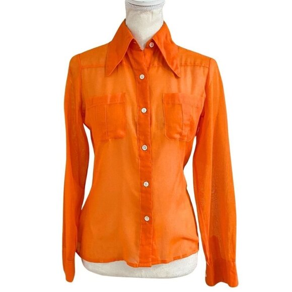 FRANCK OLIVIER PARIS ORANGE SHEER BUTTON DOWN SHIRT - 4 - Picture 1 of 8